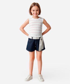 short clochard infantil jeans com cinto faixa azul
