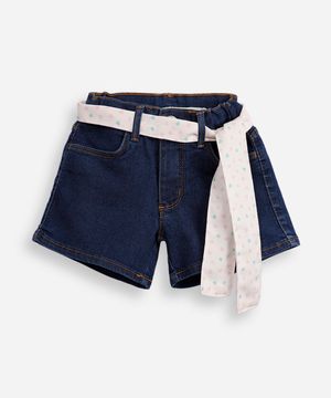 short clochard infantil jeans com cinto faixa azul