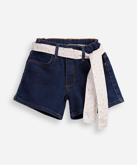 short clochard infantil jeans com cinto faixa azul
