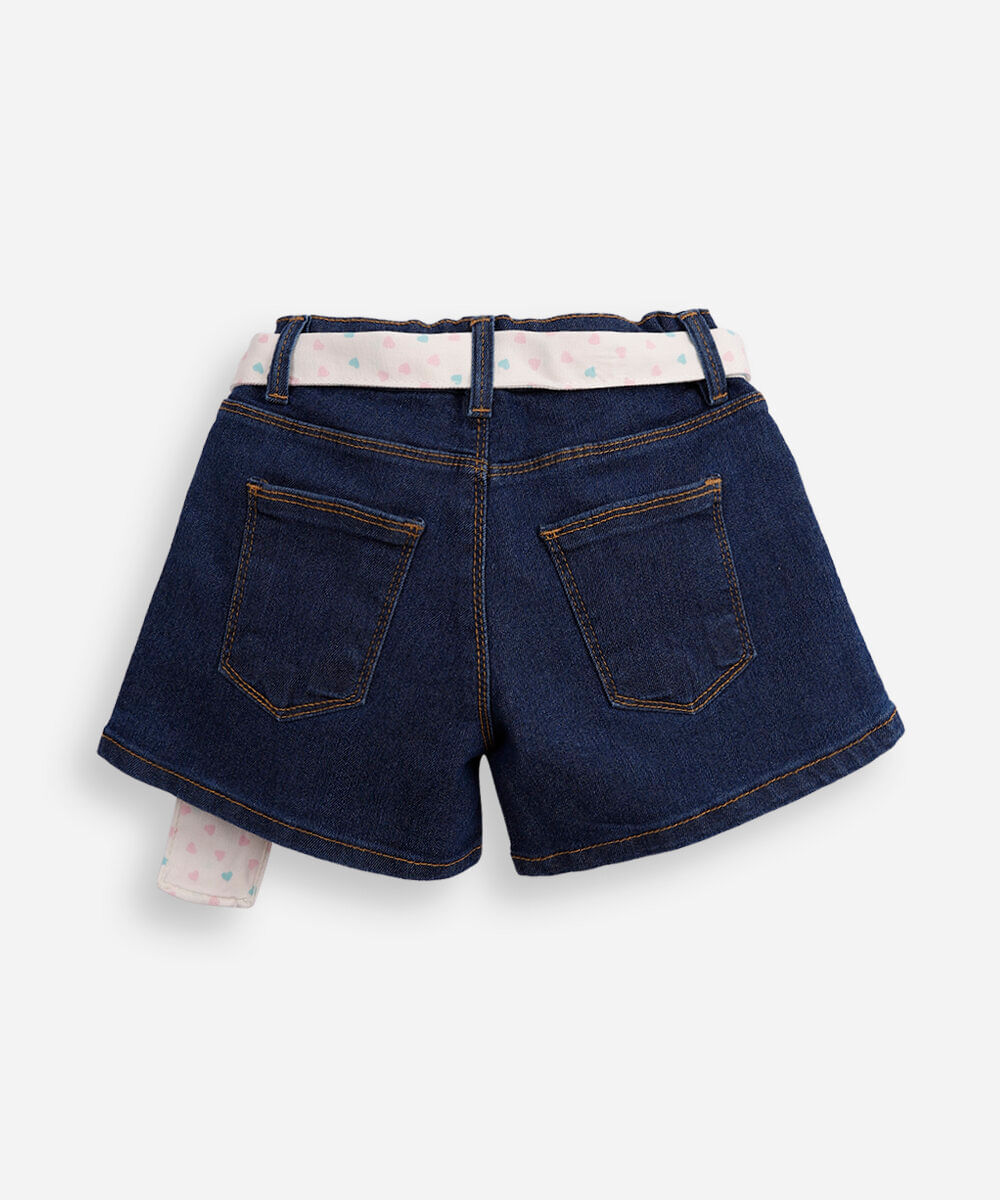 short clochard infantil jeans com cinto faixa azul