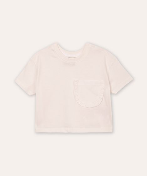 camiseta de algodão infantil bolso com babado off white