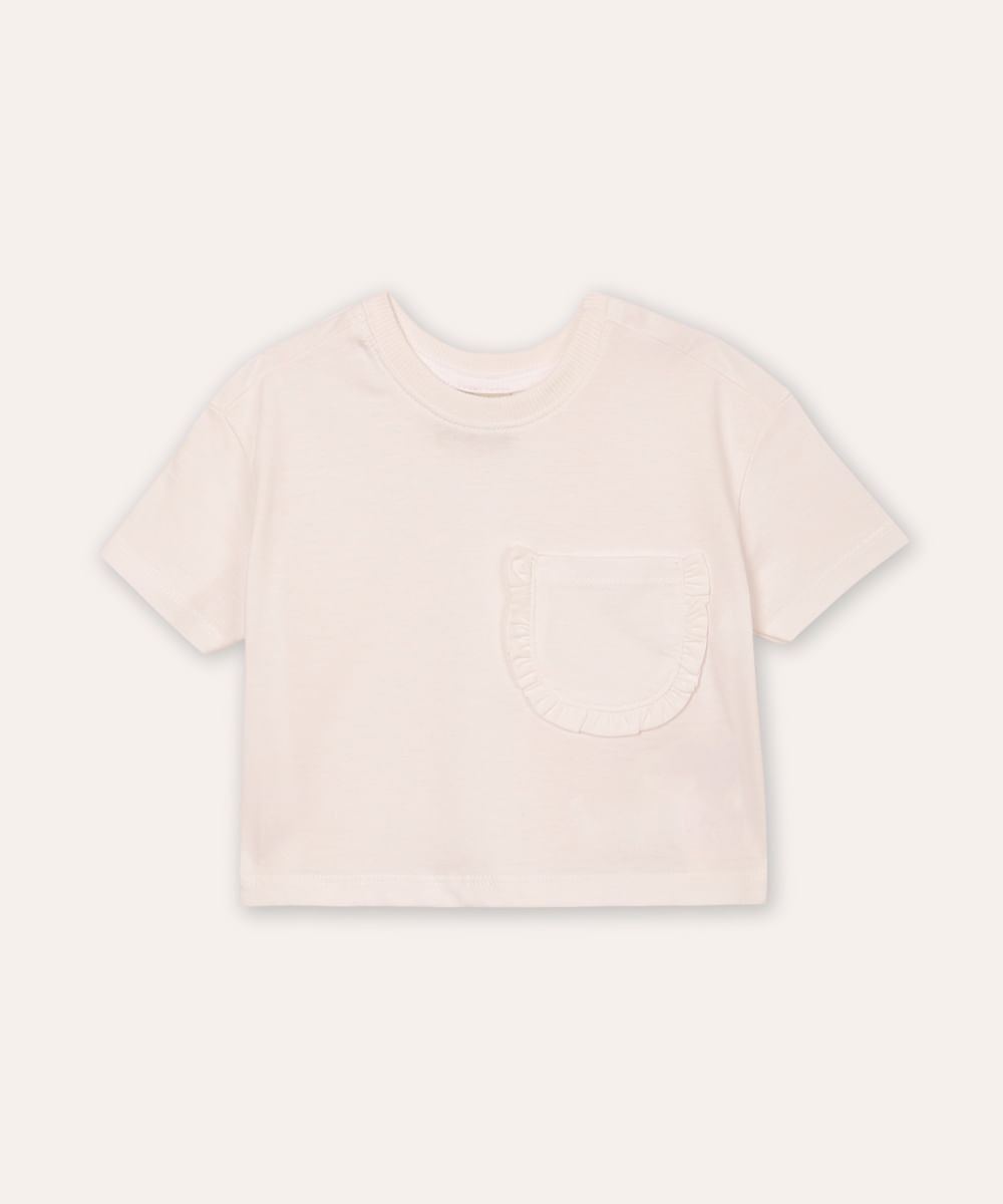 camiseta de algodão infantil bolso com babado off white