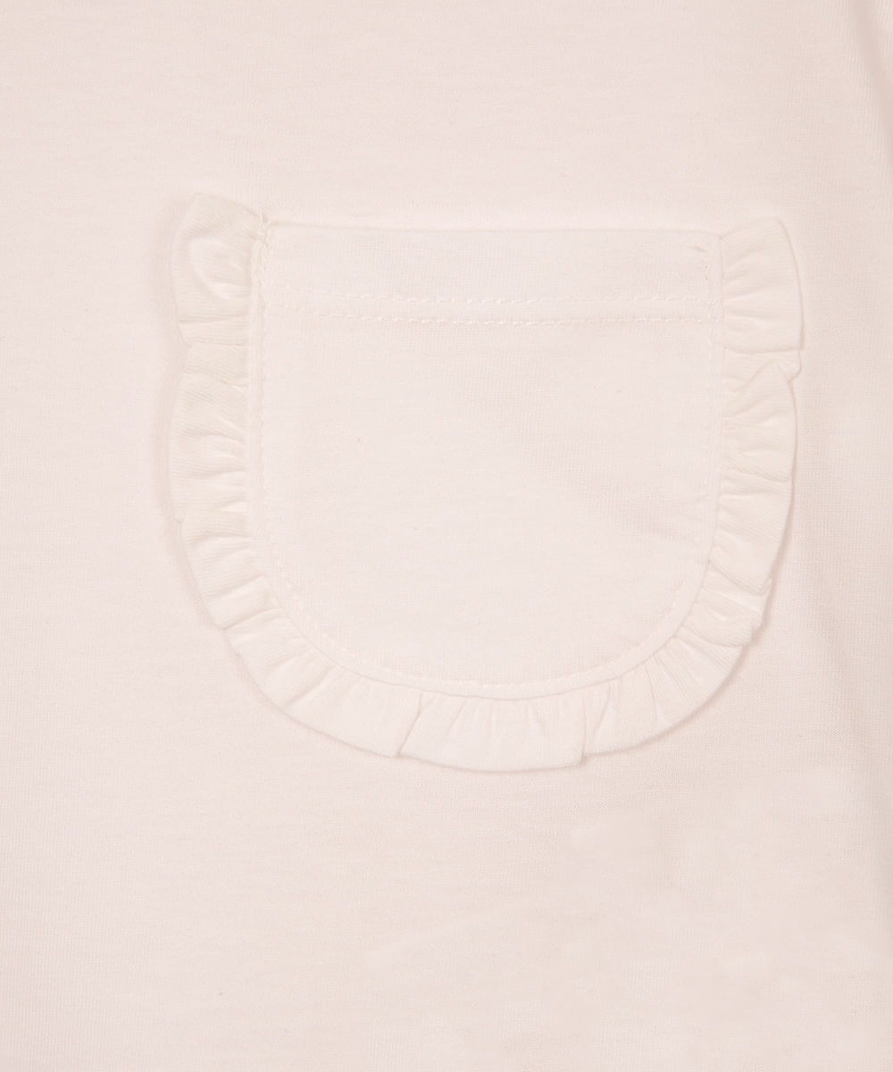 camiseta de algodão infantil bolso com babado off white
