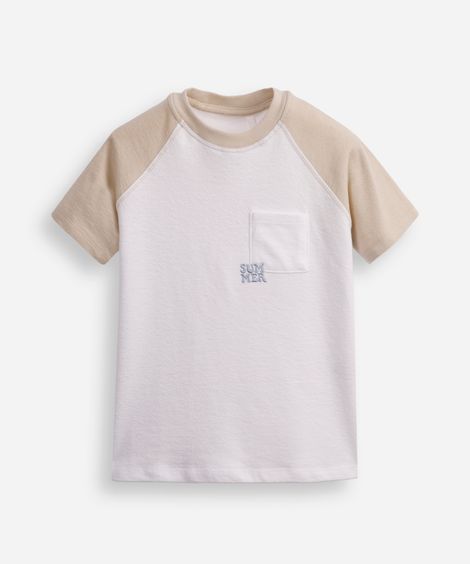 camiseta de algodão manga raglan texturizada off white