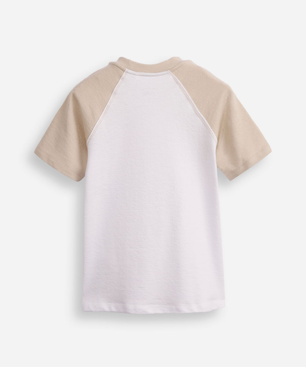 camiseta de algodão manga raglan texturizada off white