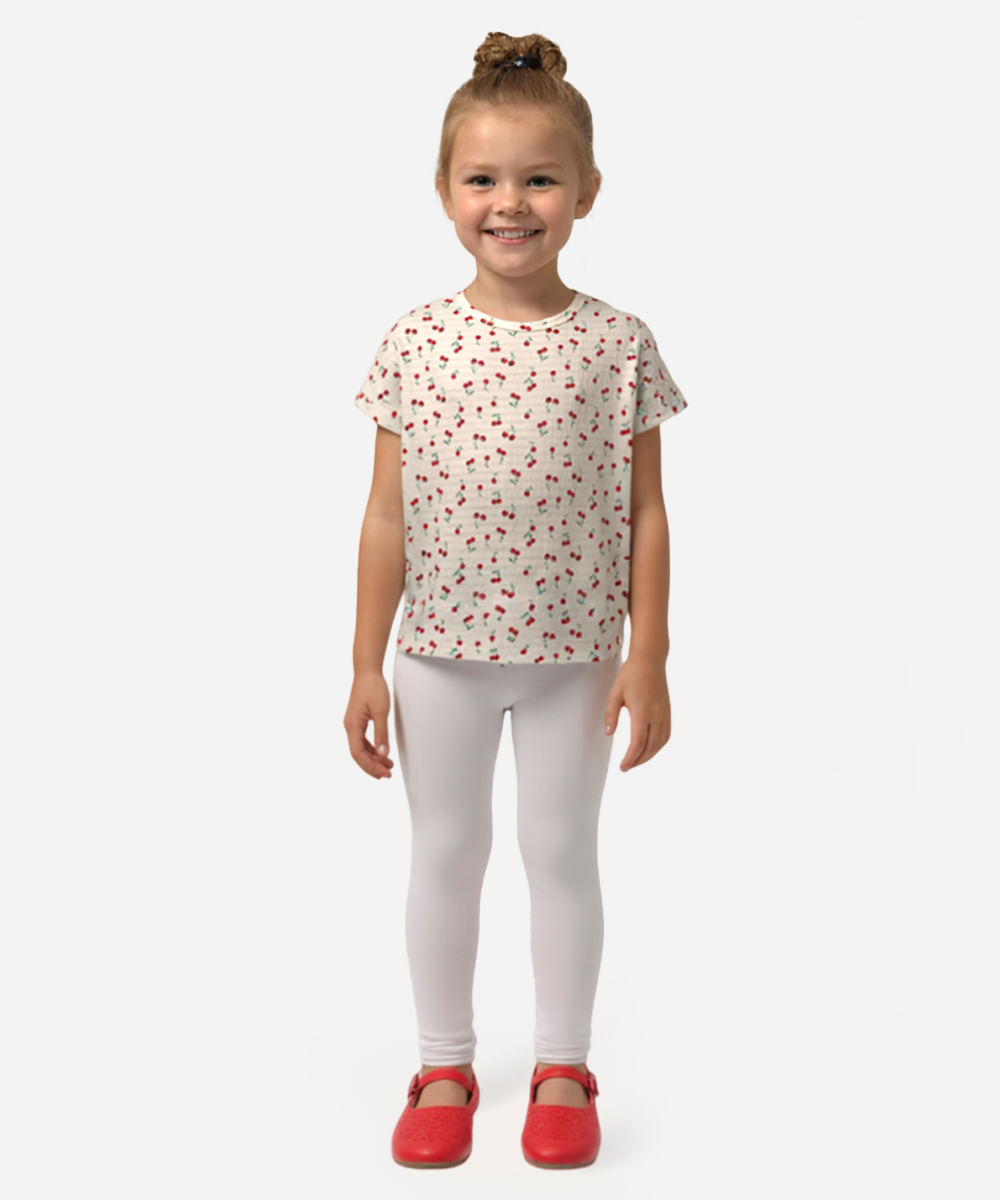 camiseta infantil manga curta cerejinhas off white