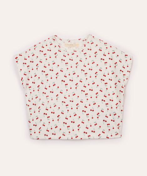 camiseta infantil manga curta cerejinhas off white