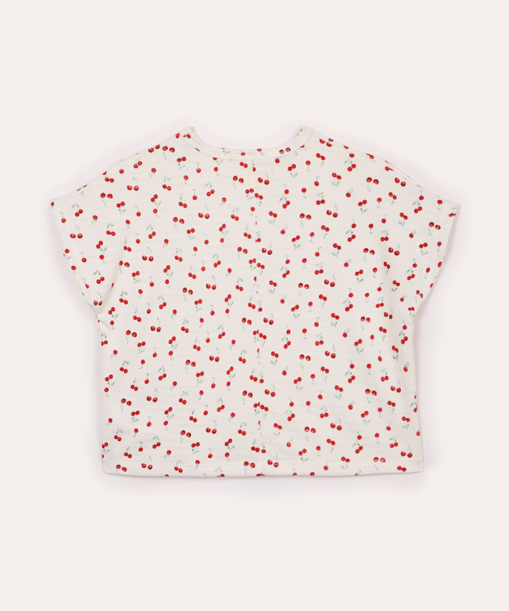 camiseta infantil manga curta cerejinhas off white