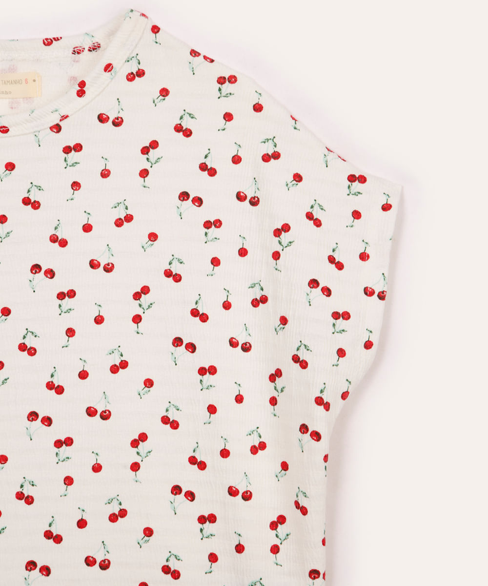 camiseta infantil manga curta cerejinhas off white