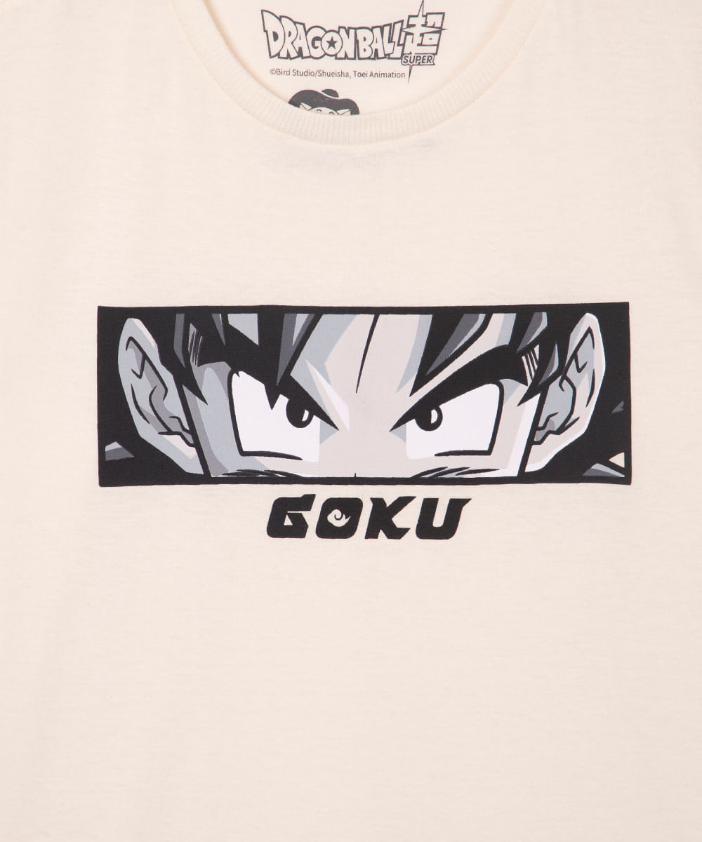 camiseta juvenil de algodão goku bege