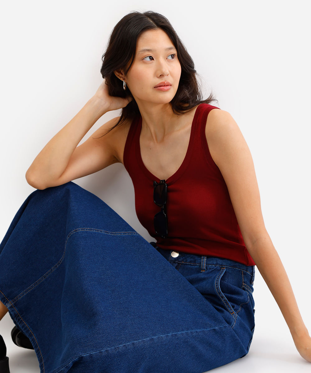 regata de tricot alça média vinho