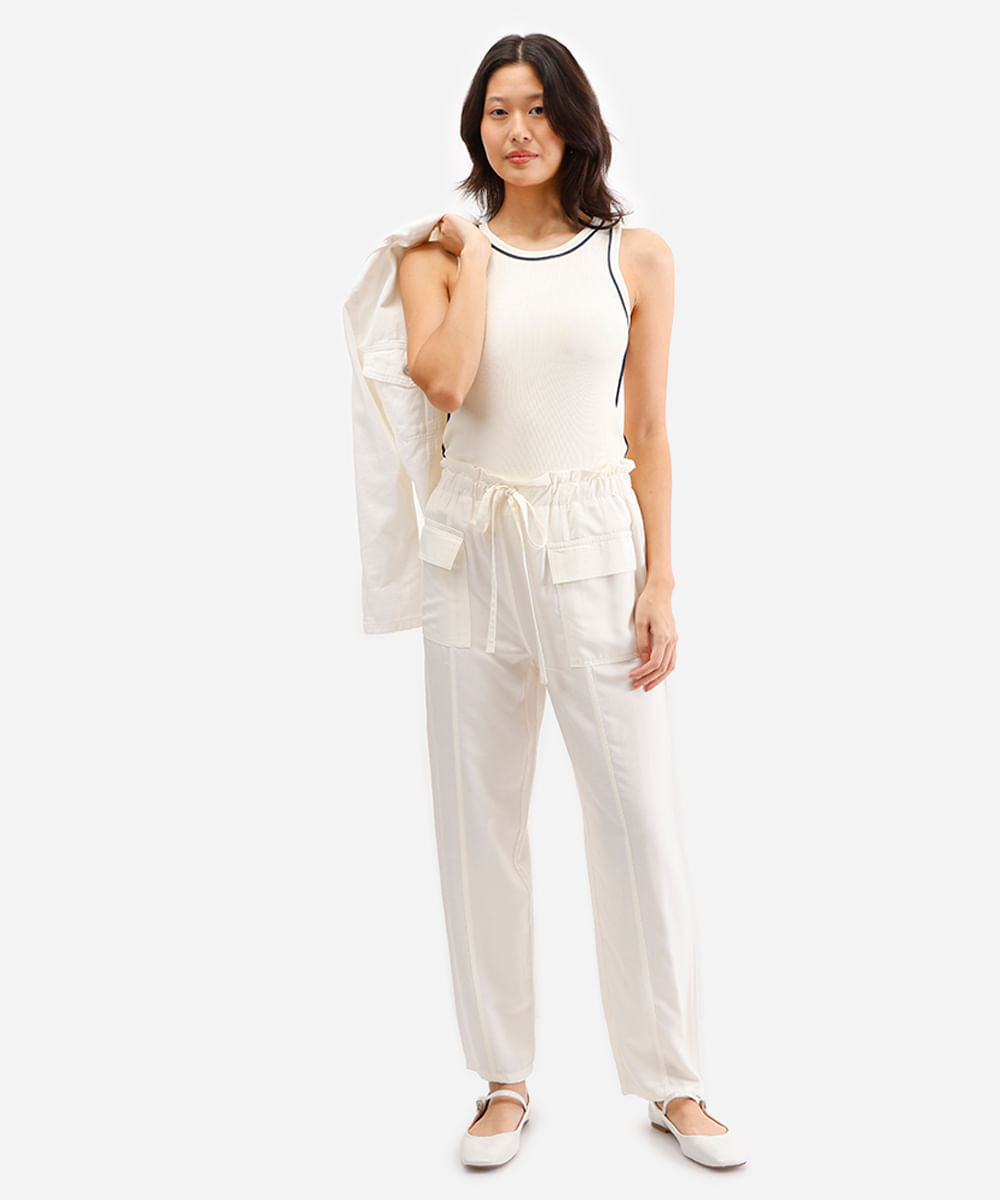 regata feminina de viscose canelada off white