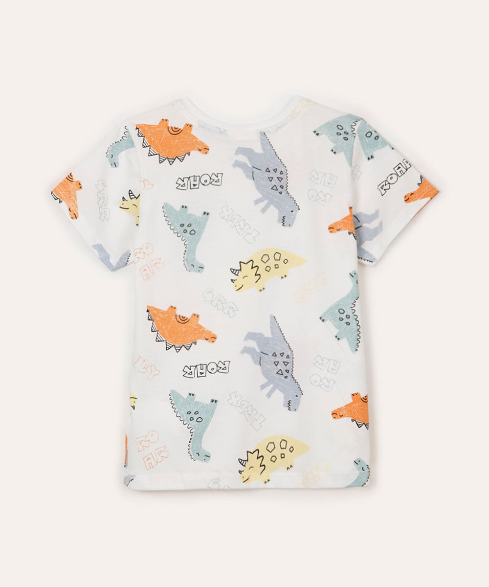 camiseta de algodão infantil manga curta dinossauros off white