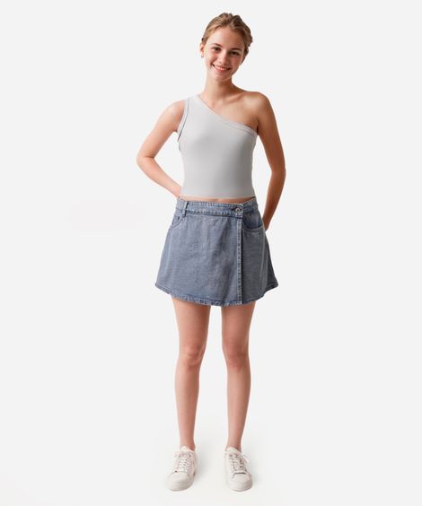 cropped juvenil ombro único azul