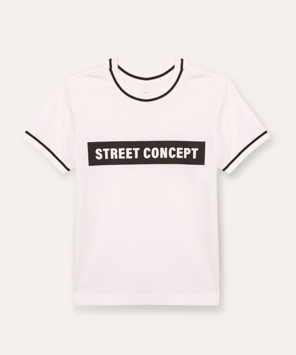 camiseta de algodão infantil street concept branca