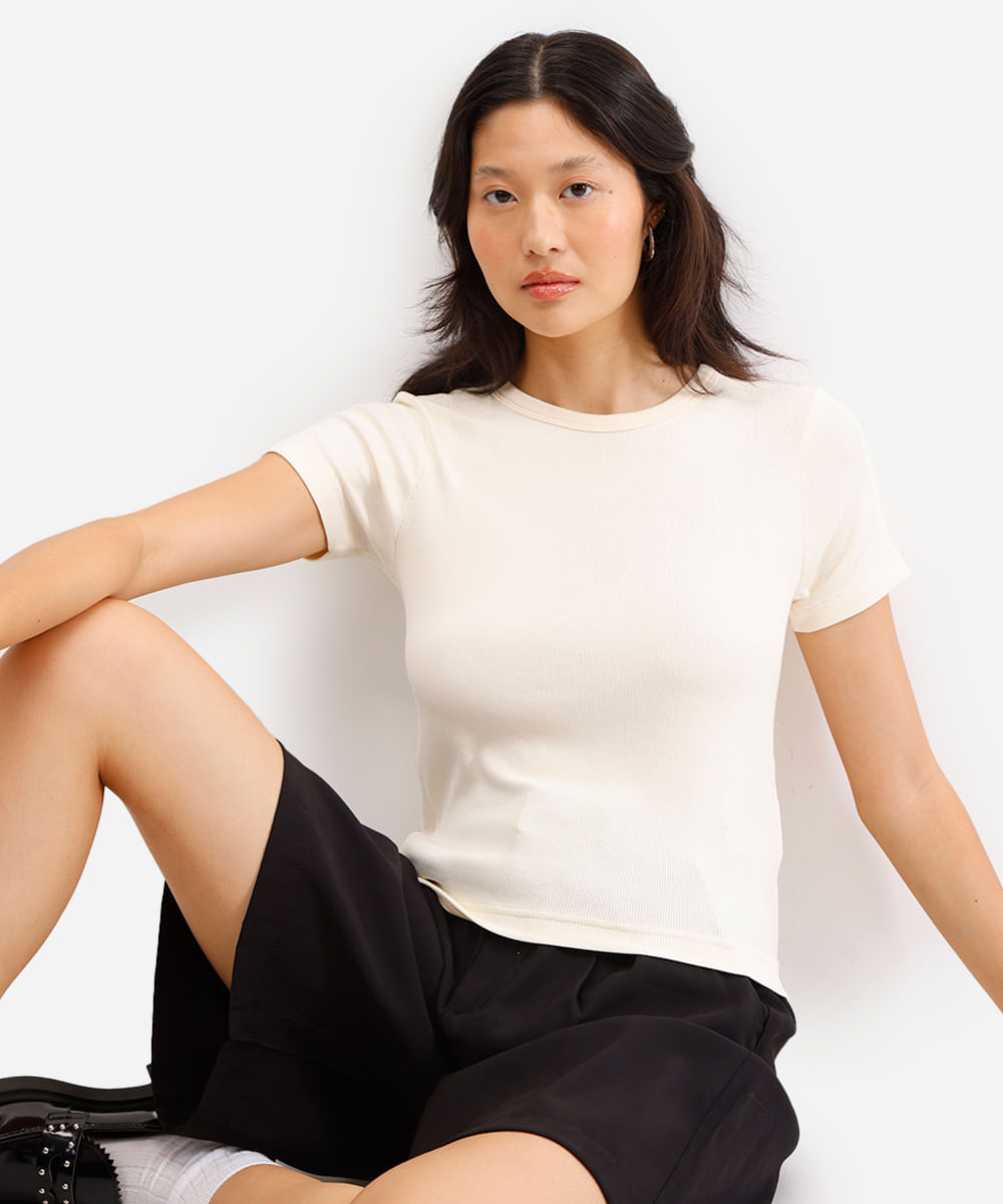blusa feminina de viscose canelada off white