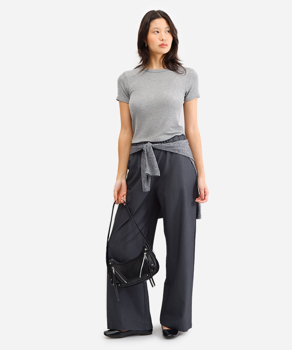 blusa feminina de viscose canelada cinza