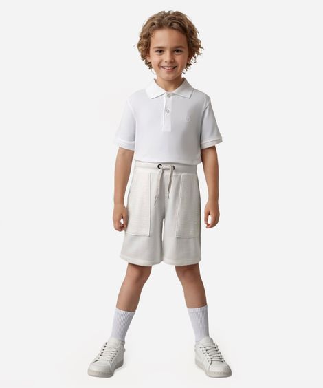 polo de algodão infantil manga curta off white