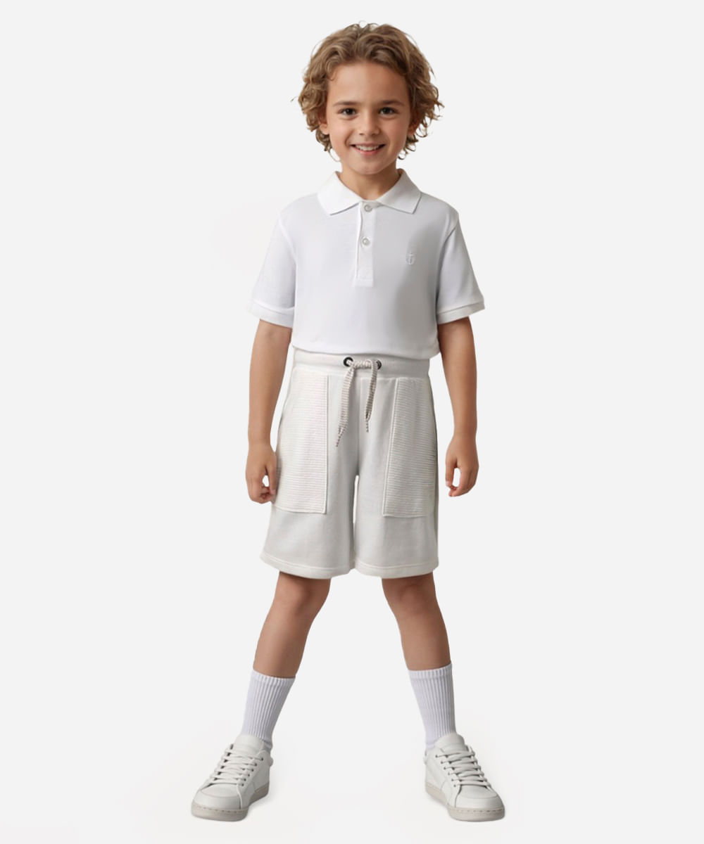 bermuda de moletom infantil com recortes off white