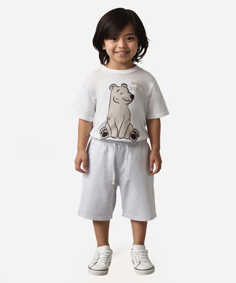 camiseta infantil de algodão urso off white