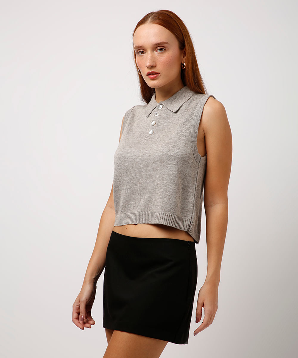 polo de tricot mindset cinza
