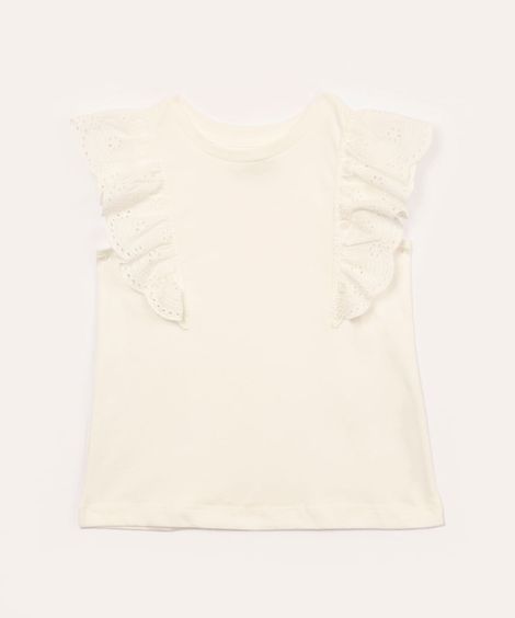 blusa de algodão infantil com babado de laise off white