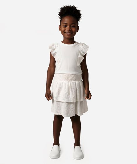blusa de algodão infantil com babado de laise off white