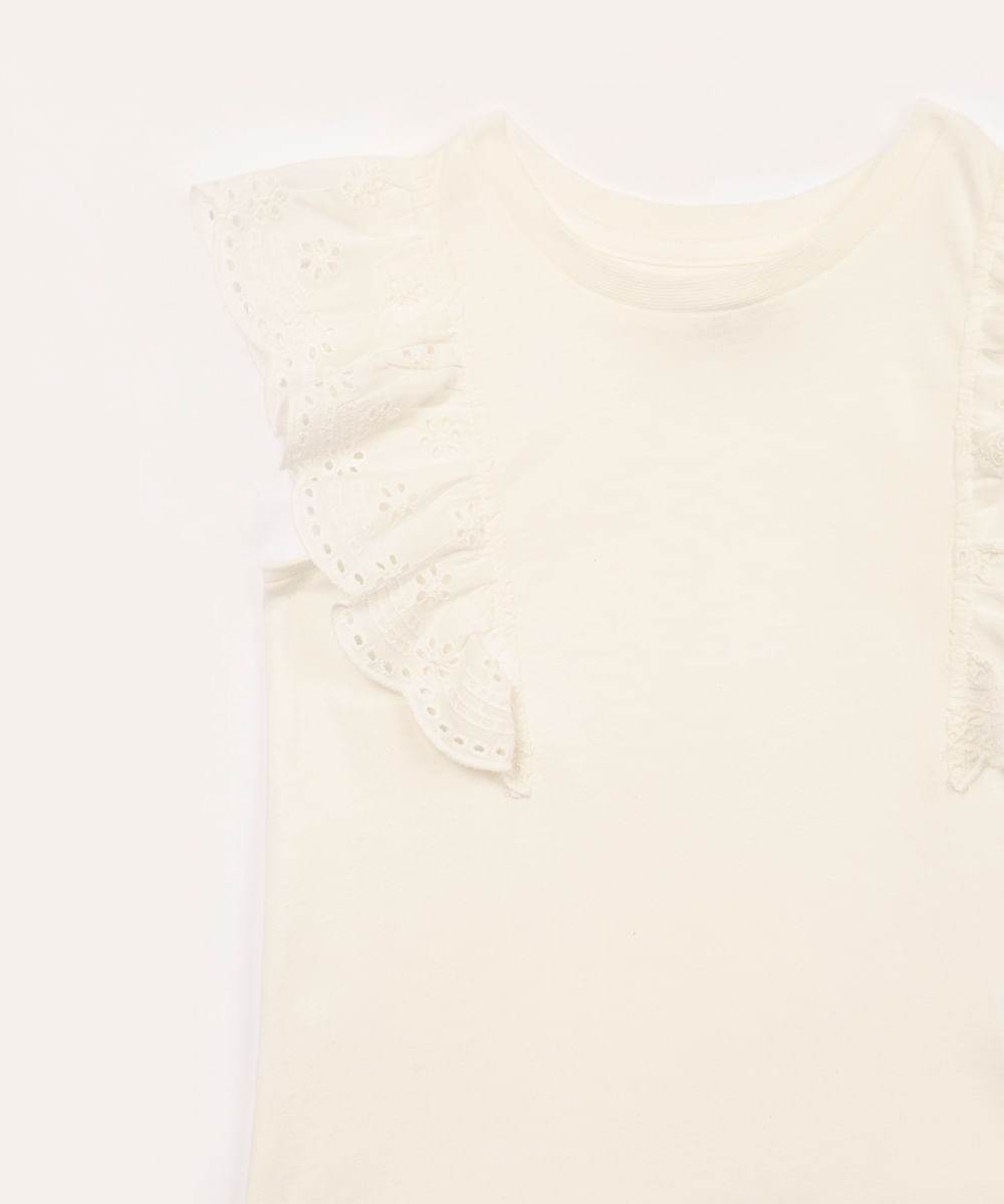 blusa de algodão infantil com babado de laise off white