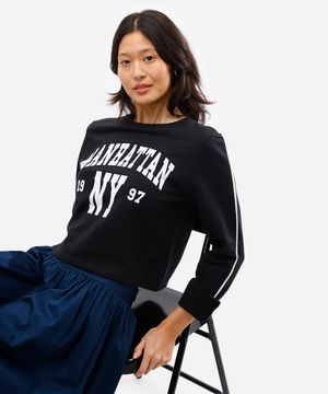 blusa feminina de moletom manhattan preta