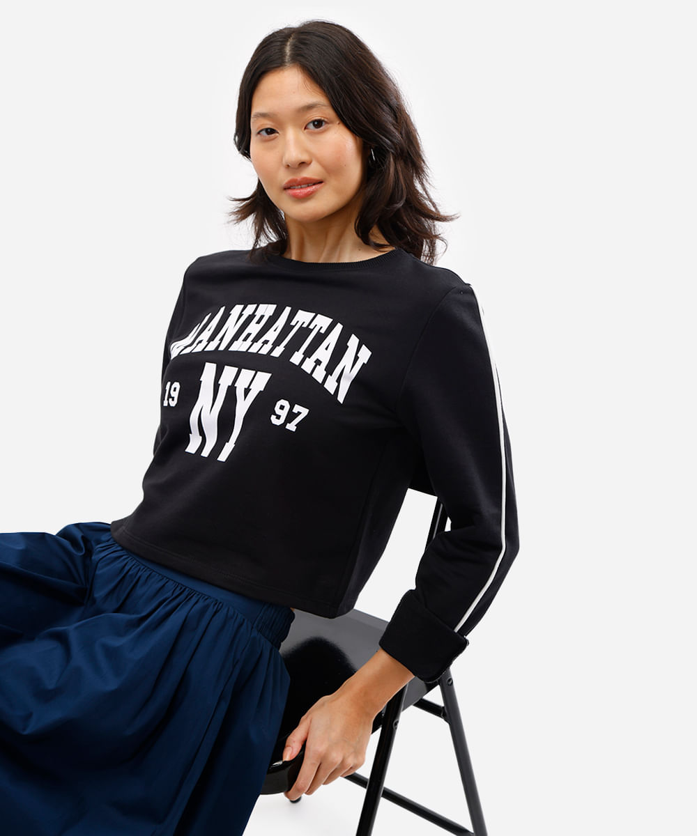 blusa feminina de moletom manhattan preta