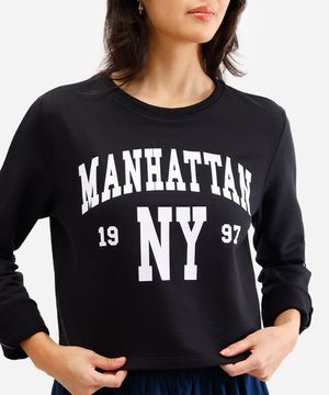 blusa feminina de moletom manhattan preta
