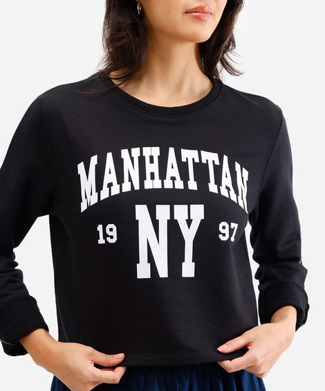 blusa feminina de moletom manhattan preta