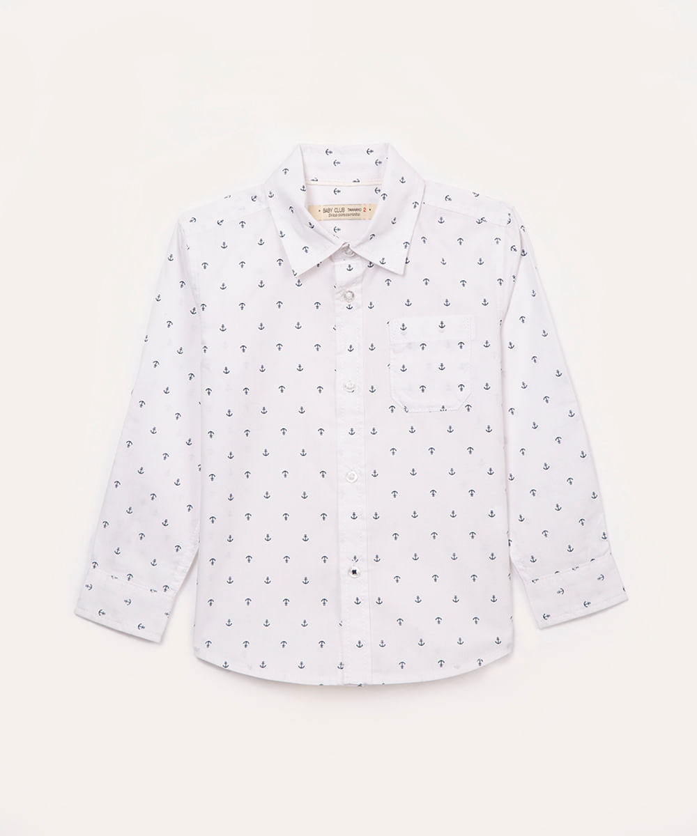 camisa de algodão infantil âncora branca