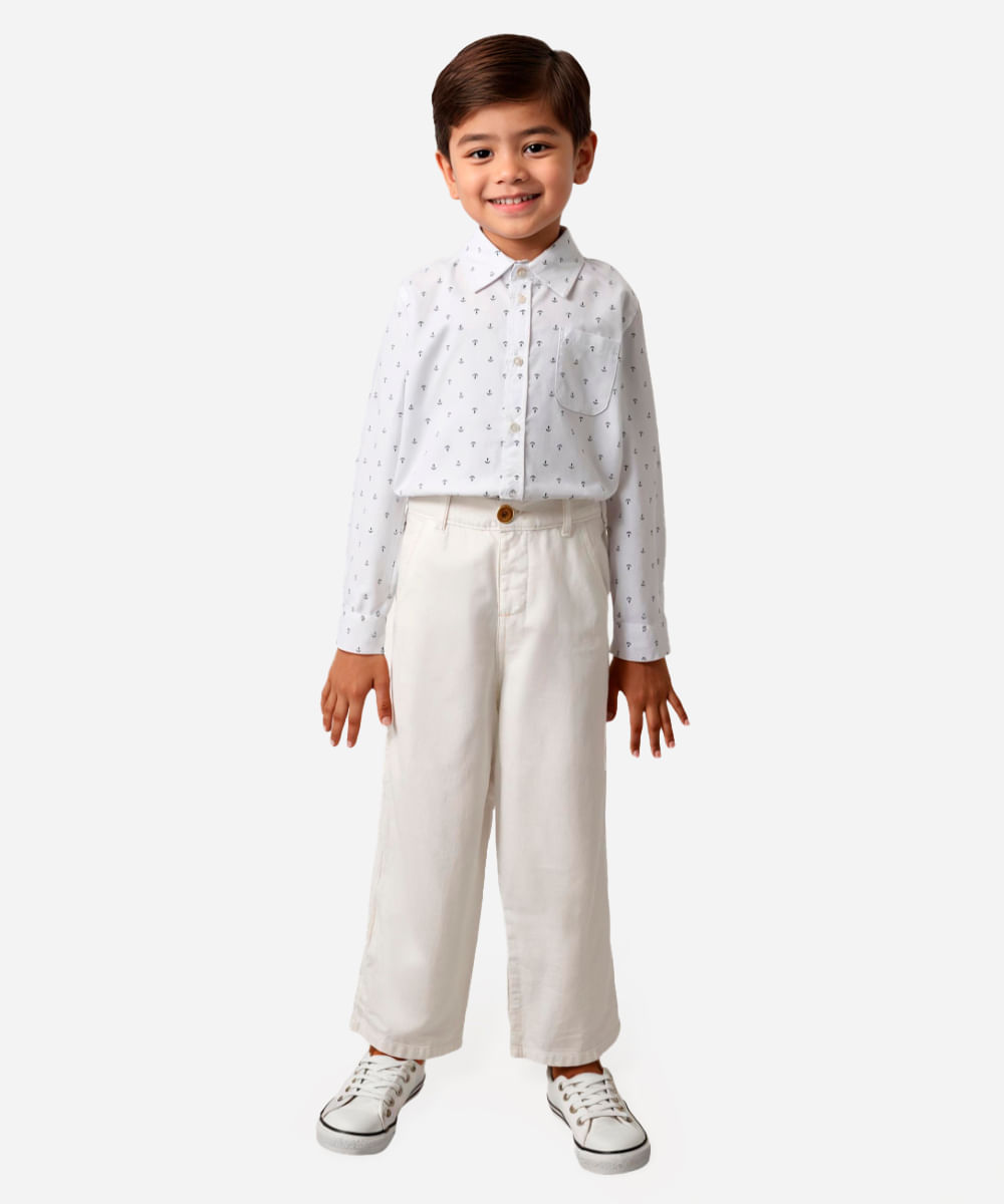 camisa de algodão infantil âncora branca