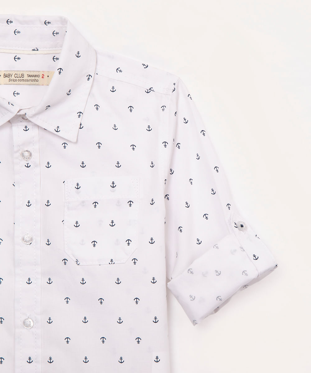 camisa de algodão infantil âncora branca