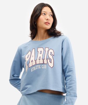 blusa feminina de moletom paris azul