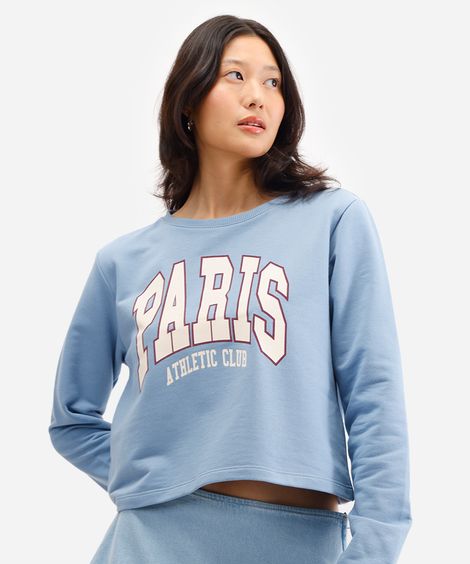 blusa feminina de moletom paris azul