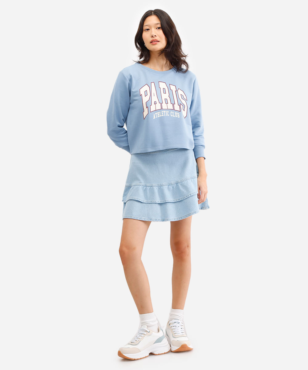 blusa feminina de moletom paris azul