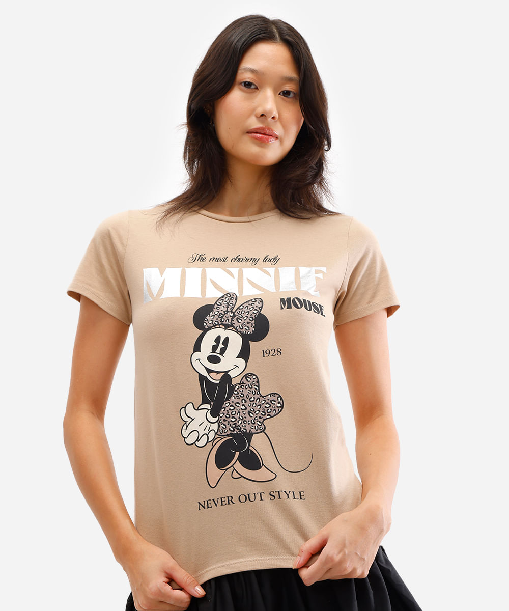 camiseta feminina de algodão minnie mouse bege