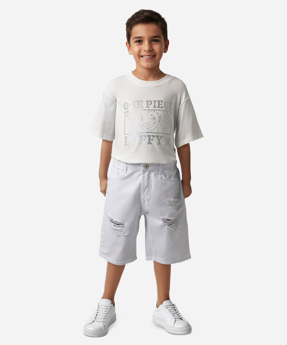 bermuda infantil de sarja destroyed com bolso branco