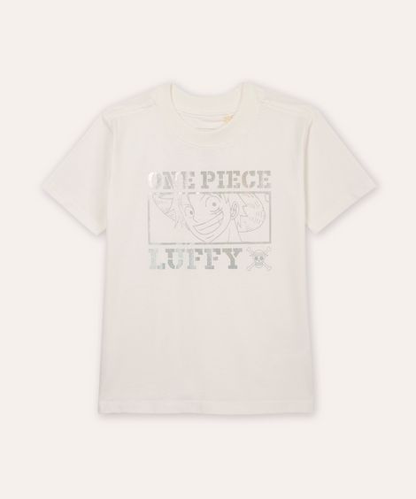 camiseta infantil de algodão one piece holográfica off white