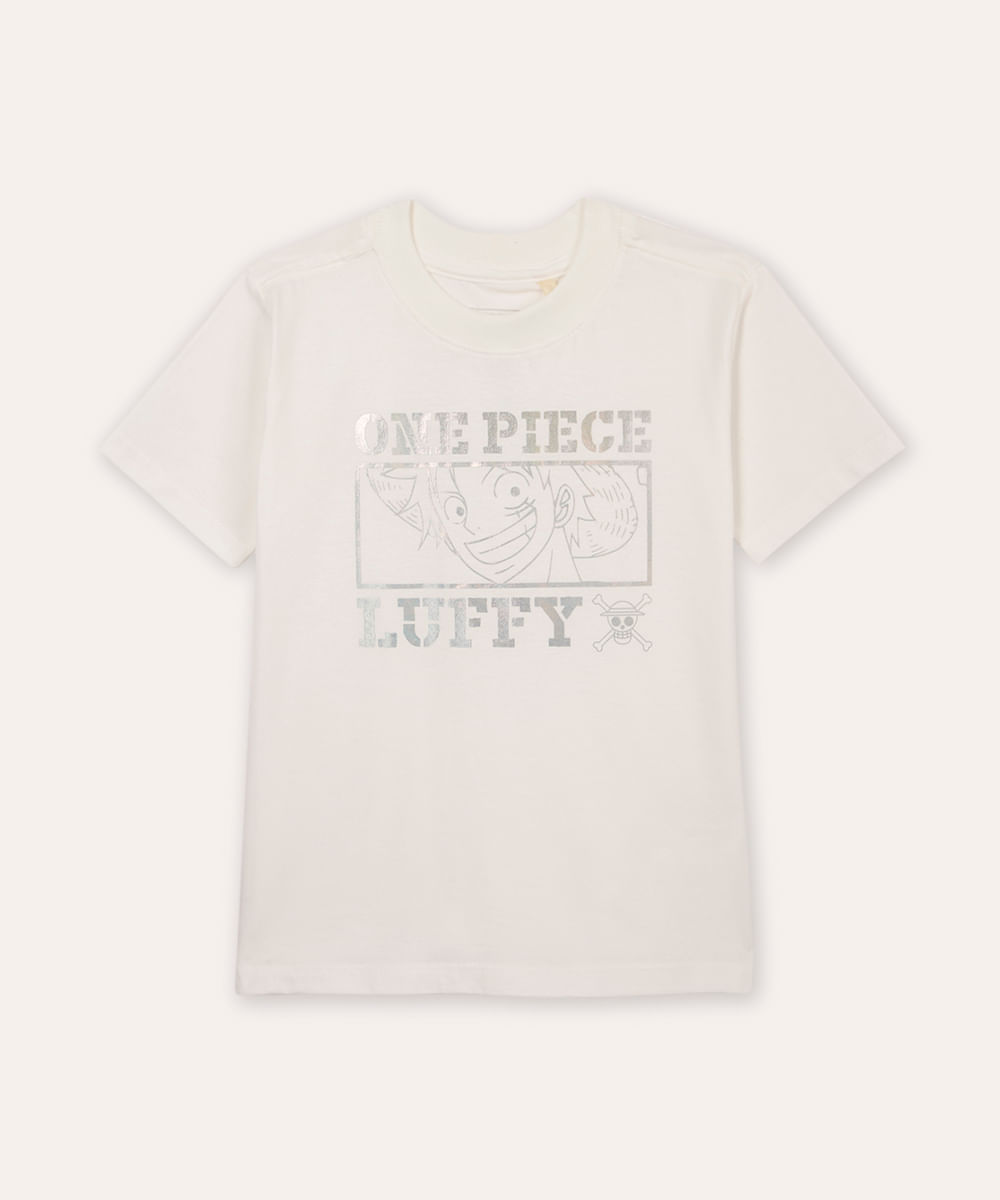 camiseta infantil de algodão one piece holográfica off white