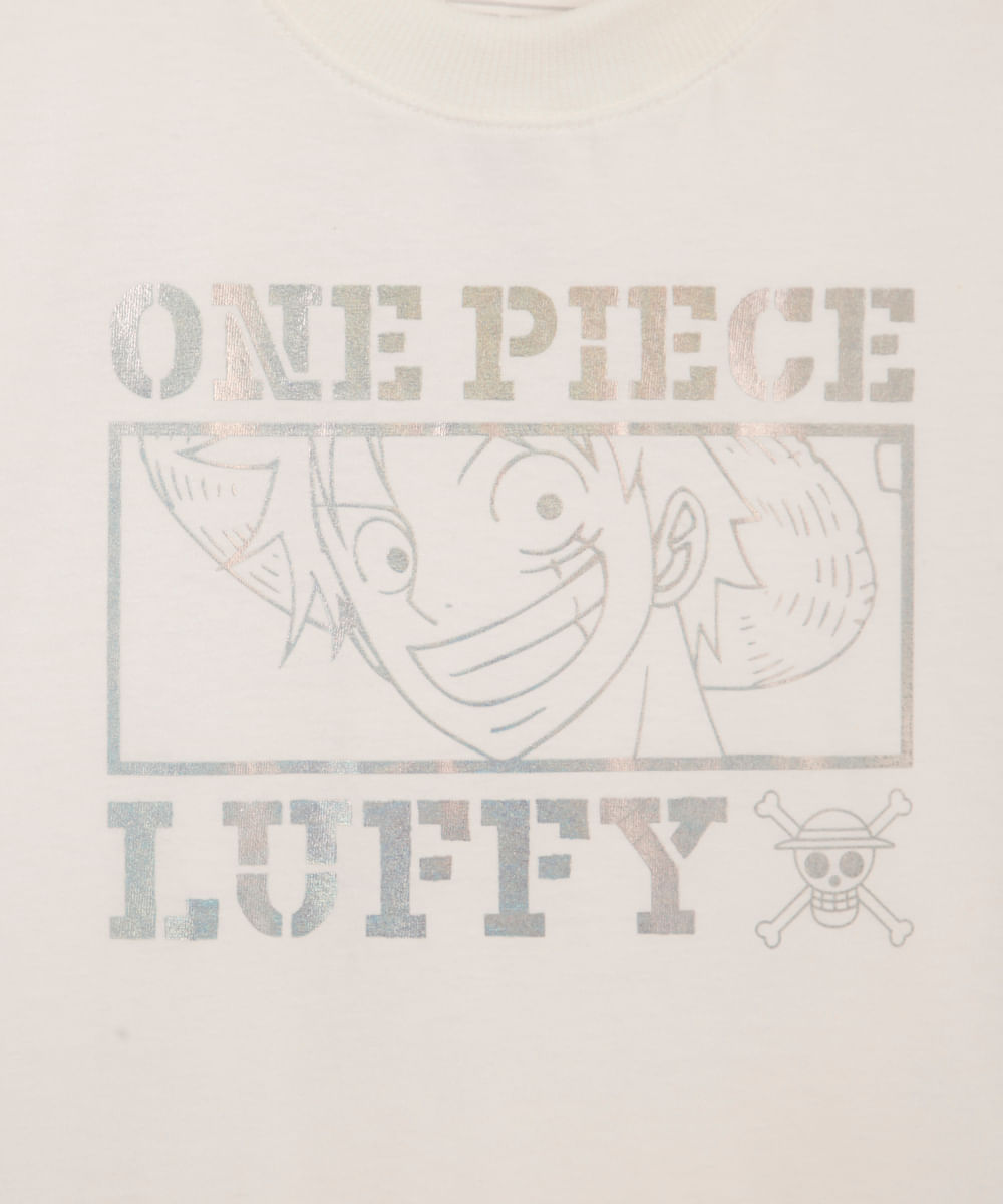 camiseta infantil de algodão one piece holográfica off white