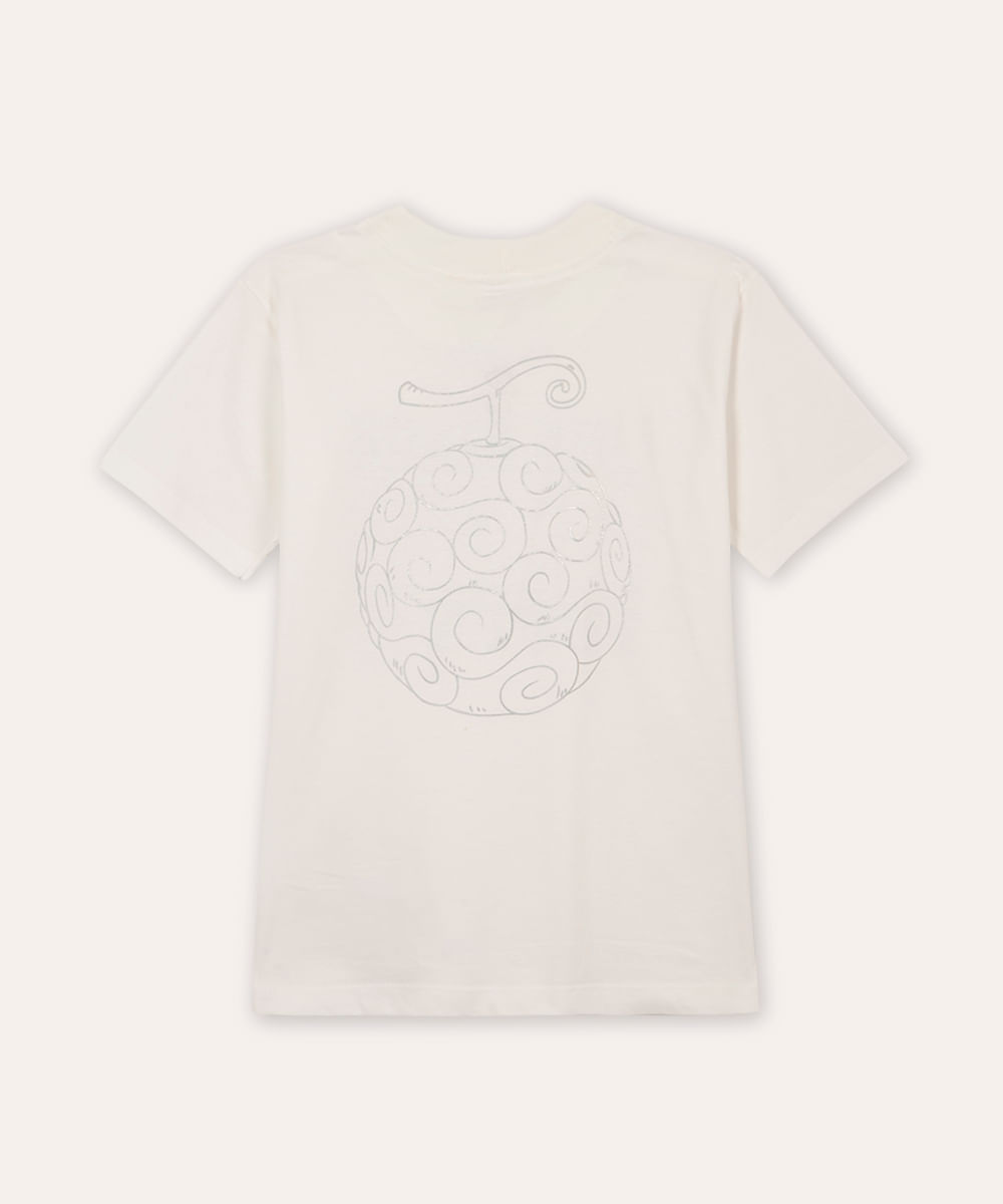 camiseta infantil de algodão one piece holográfica off white