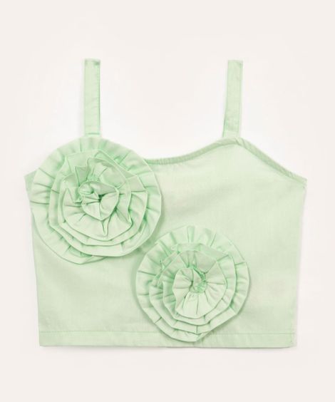 top de algodão infantil flores alça fina verde