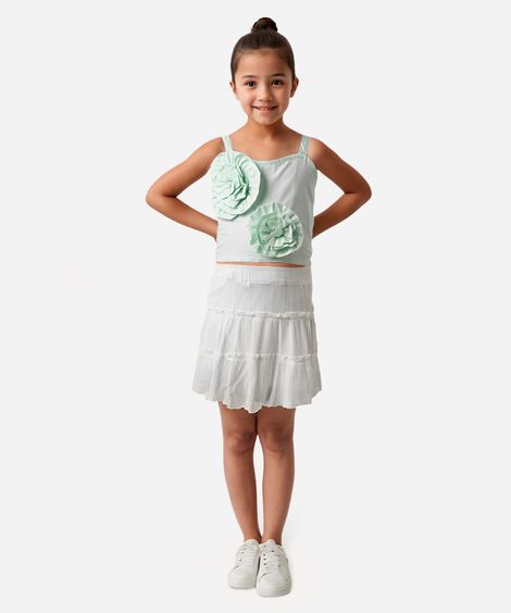 top de algodão infantil flores alça fina verde