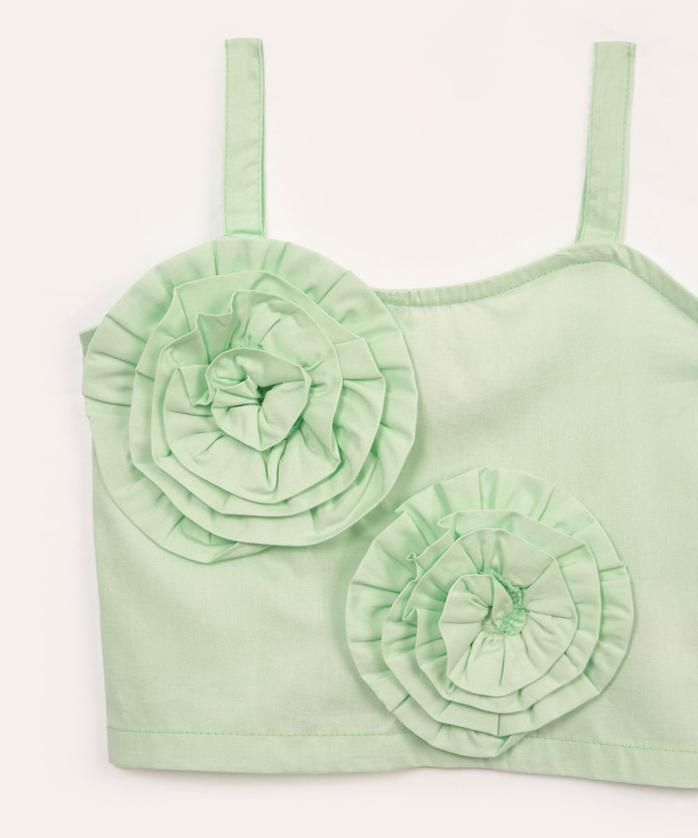 top de algodão infantil flores alça fina verde