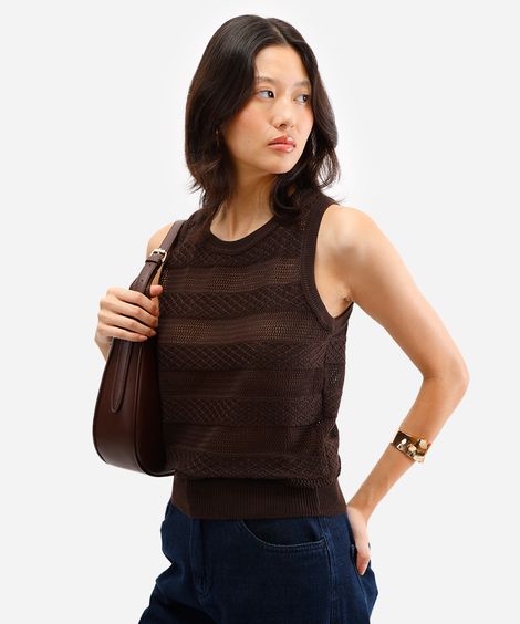 regata de tricot texturizada marrom