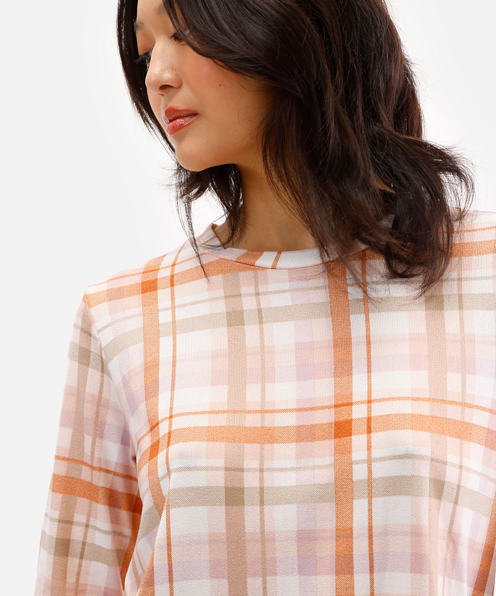 pijama longo feminino xadrez bege