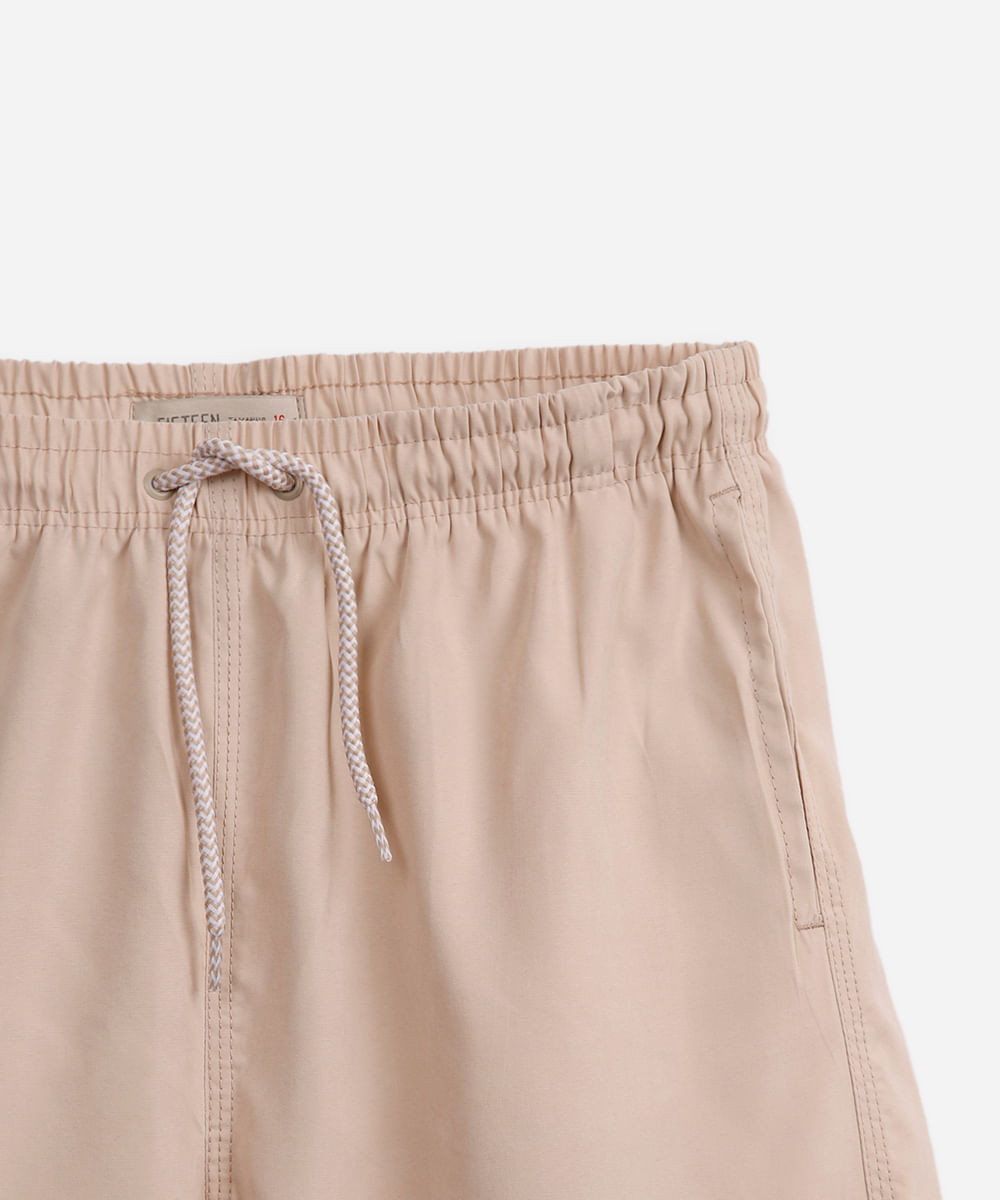 bermuda reta juvenil cós com elástico texturizada bege